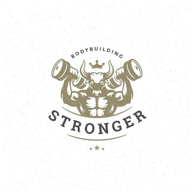 벡터 bodybuilder man as bull logo or badge vector illustration male lifting dumbbells symbol silhouette