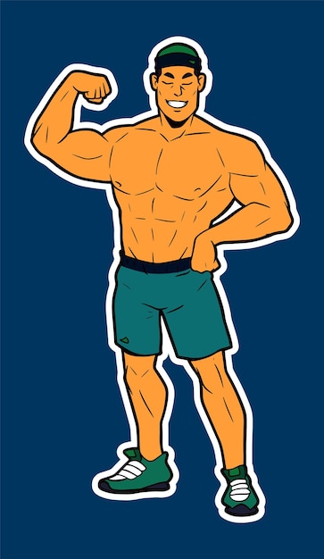 bodybuilder man doodle sticker illustration
