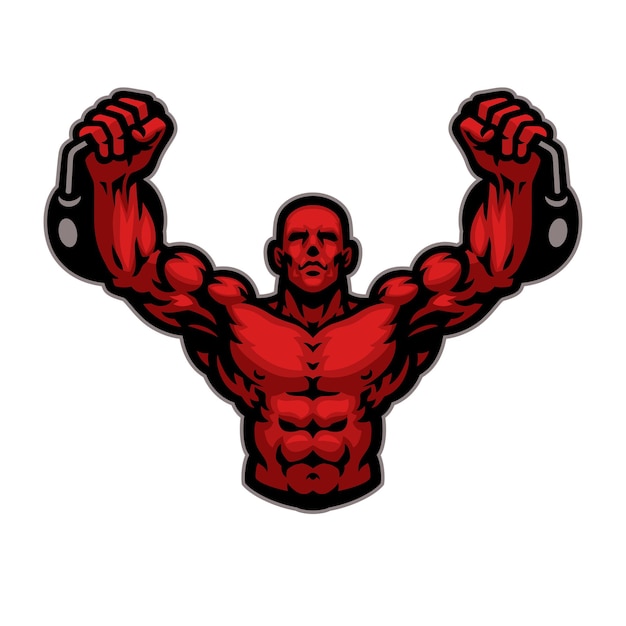 Vector bodybuilder mascot logo lifting the kettlebell