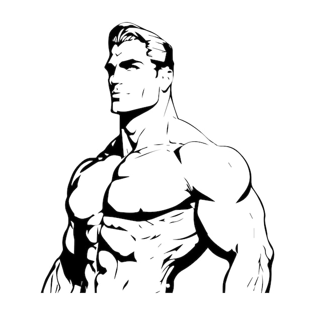 Bodybuilder, spier man zwarte omtrek vector illustratie