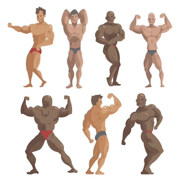 Vector bodybuilder sportsman  posing set