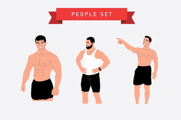 Bodybuilder with different poses Vector illustration in flat style