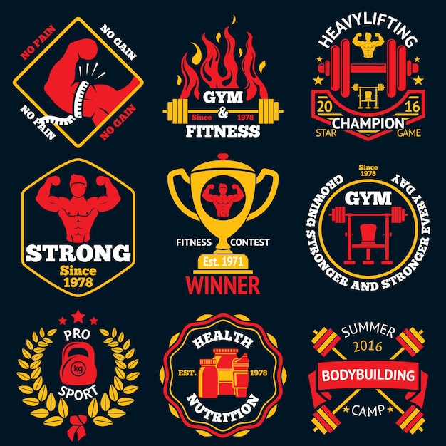 Bodybuilding bright labels set