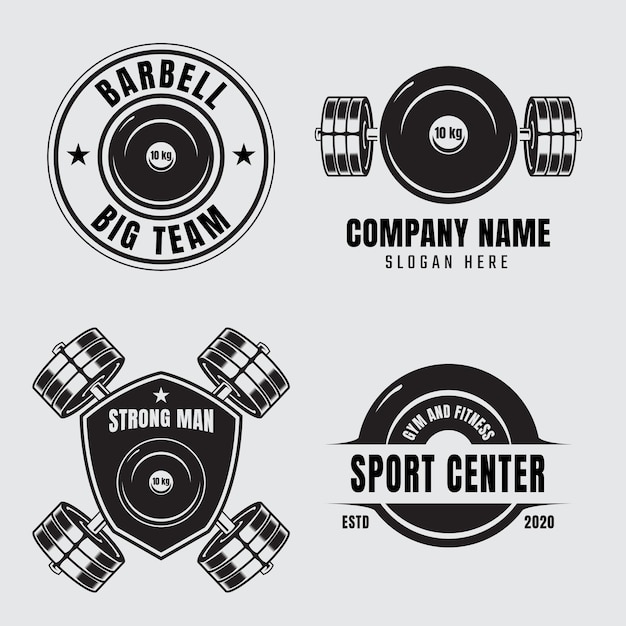 Bodybuilding emblem set with barbell disc