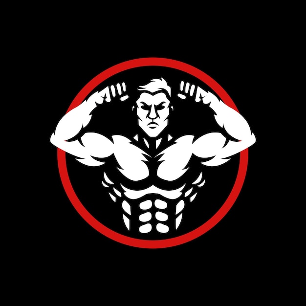 Bodybuilding logo in circle for gym fitness sport