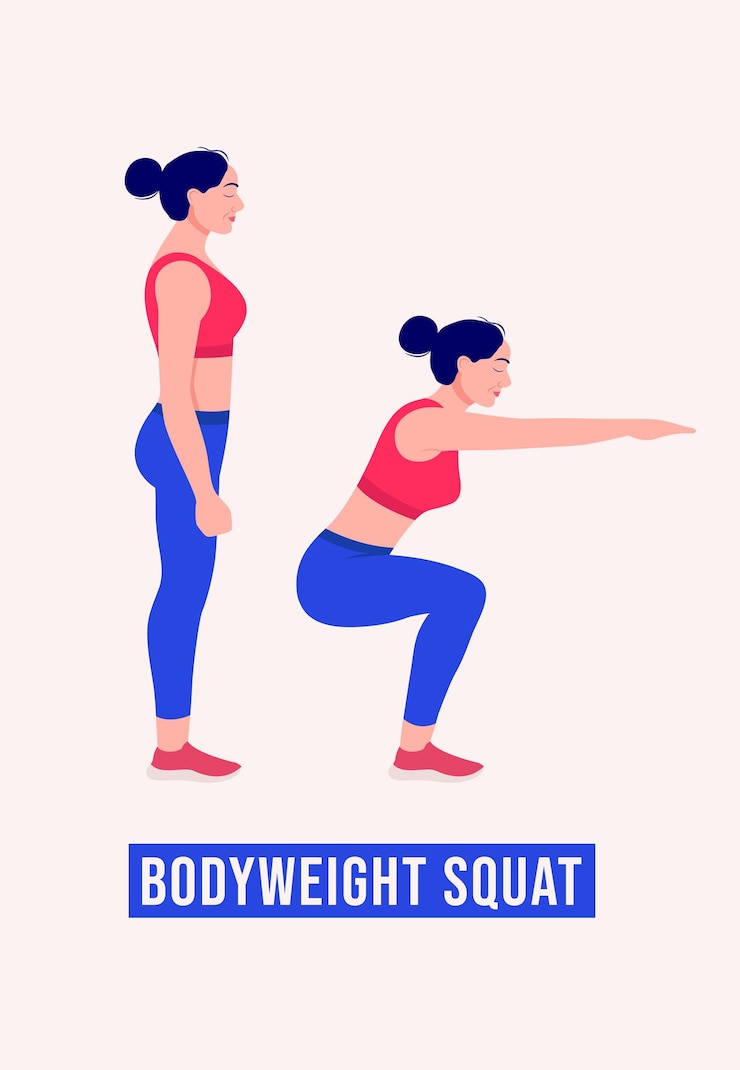 Vector bodyweightsquatエクササイズ女性のトレーニングフィットネス有酸素運動とエクササイズ