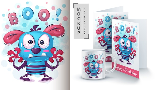 Vector boe-monsterillustratie voor kaart en merchandising