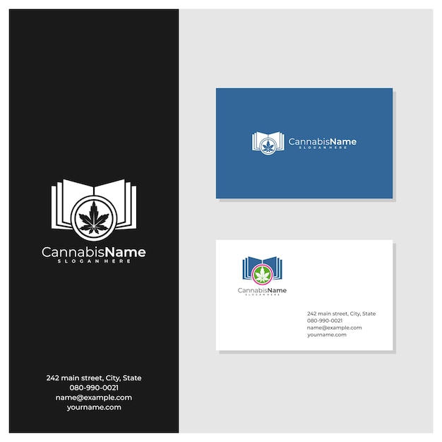Boek Cannabis-logo met sjabloon voor visitekaartjes Creatieve Cannabis-logo-ontwerpconcepten