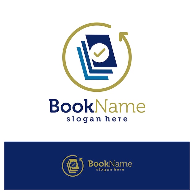 Boek check Logo ontwerpsjabloon Boek check logo concept vector Creatief pictogram symbool