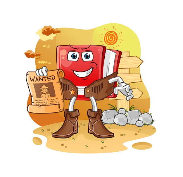 Boek cowboy met wilde papieren cartoon mascotte vector