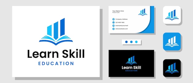 Boek grafiek grafiek groei leren Financiën School Logo ontwerp met lay-out sjabloon visitekaartje