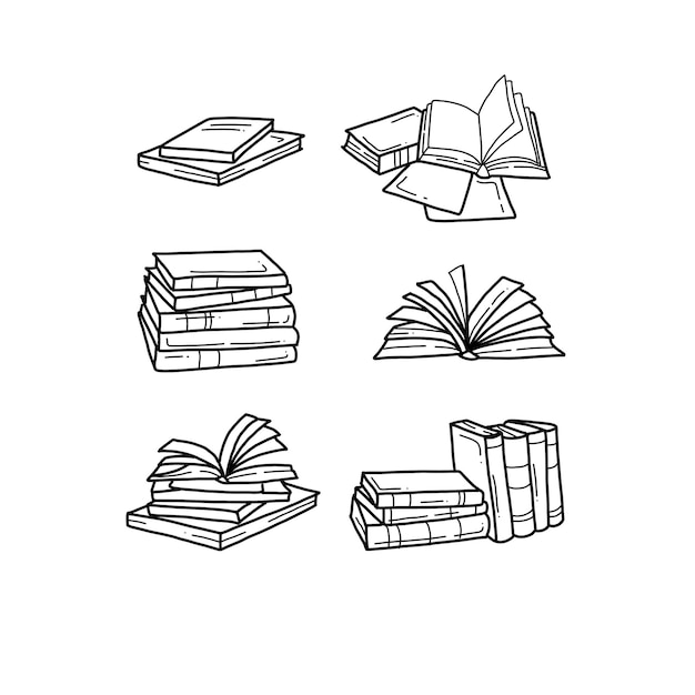 boek handgetekende doodle illustraties vector set