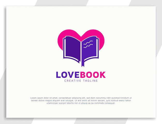 Boek liefdeslogo met hartsymboolontwerp