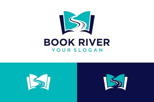 Boek logo-ontwerp met rivier of onderwijs