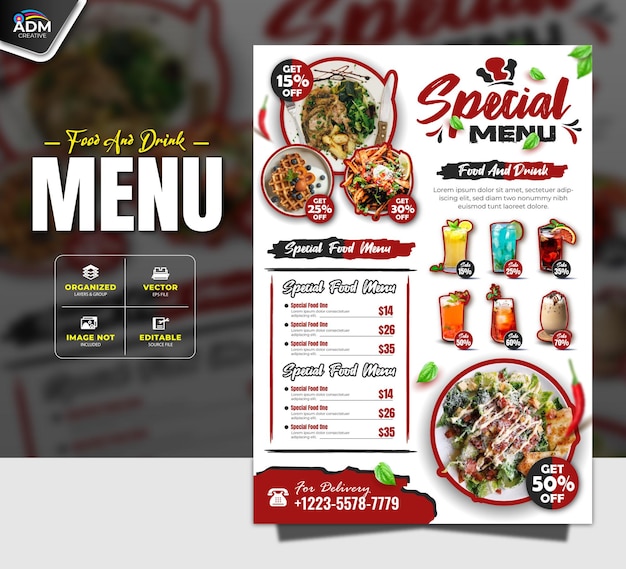 Boek menu restaurant flyer sjabloon