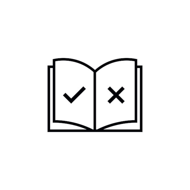 Vector boek met vinkjes pictogram geïsoleerd op witte achtergrond vector illustratie