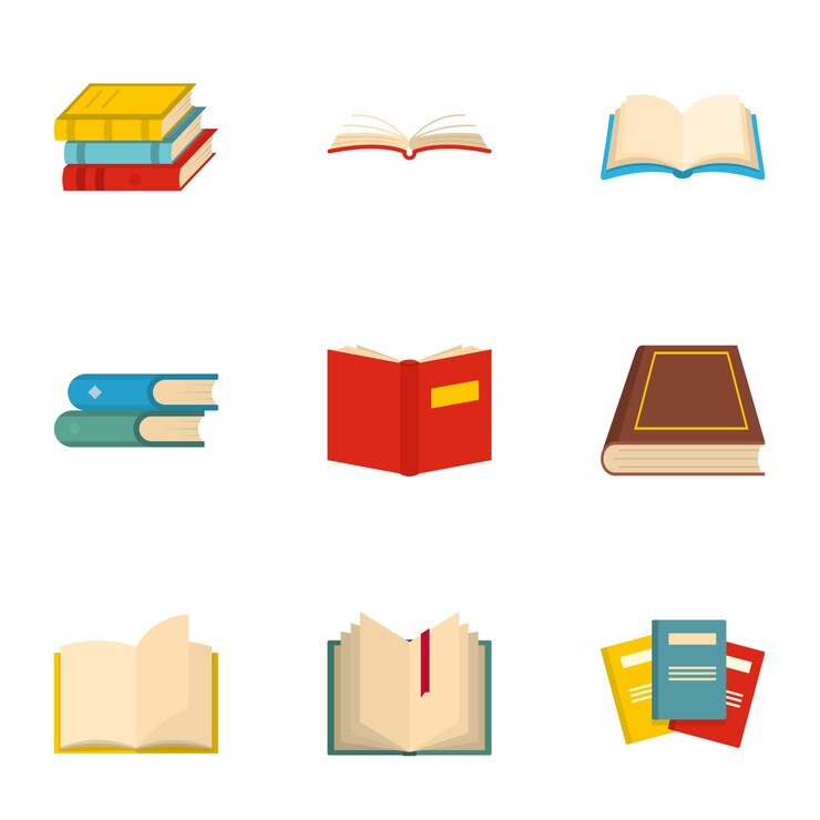 Vector boek pictogrammen instellen. cartoon set van 9 boekpictogrammen