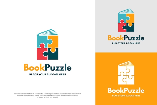 Boek puzzel vector logo sjabloon. Dit ontwerp gebruikt een moderne stijl. Geschikt voor het onderwijs.