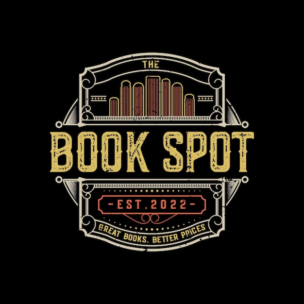 Boek spot logo ontwerpsjabloon vintage boek logo embleem ontwerpconcept