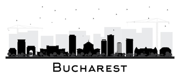Boekarest Roemenië City Skyline silhouet met zwarte gebouwen geïsoleerd op wit Vector Illustratie Boekarest Cityscape met monumenten Reizen en toerisme Concept met historische architectuur