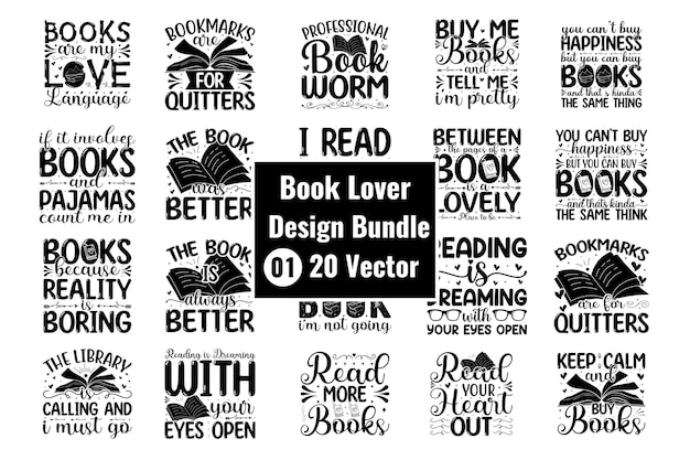 Vector boeken 20 vector design bundel svg boekontwerp boek minnaar typografie t-shirt ontwerp vector