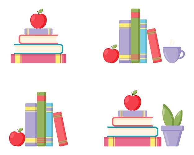 Boeken en appel School ontwerp Vector illustratie