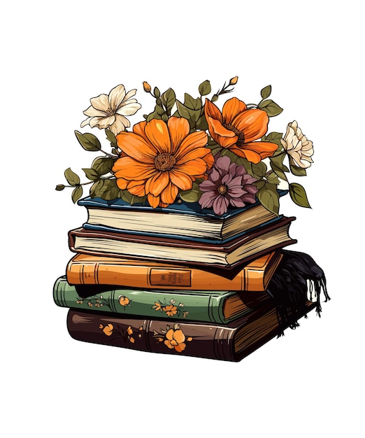 Vector boeken en bloemen illustratie