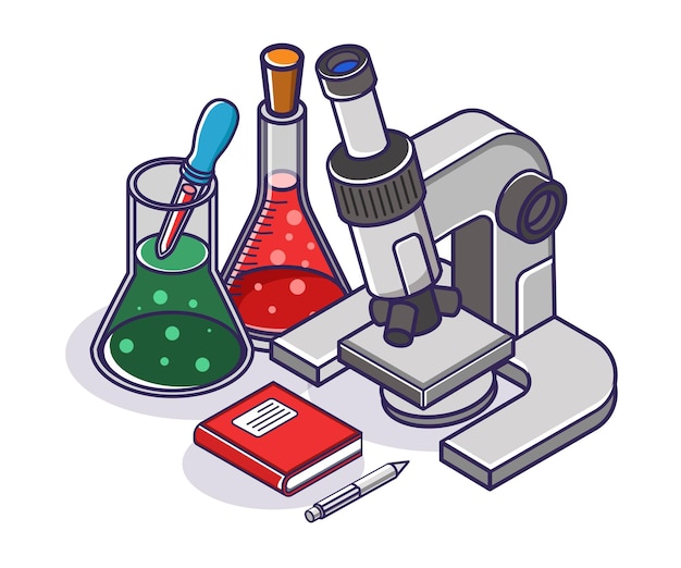 Boeken en microscoopgereedschappen voor laboratoria