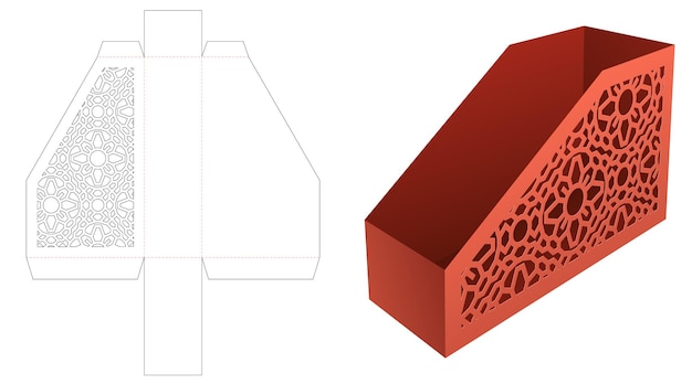 Boekendoos met gestencild gestanst bloemmotief en 3D-mockup