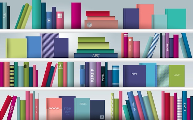 Vector boekenplank realistische vectorillustratie boekhandel binnen