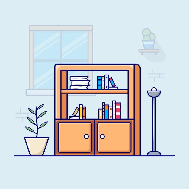 Boekenplanken Home Bibliotheek Vector Illustratie Flat Icon