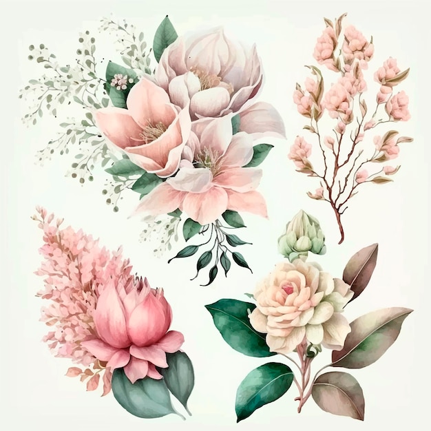 Boeket aquarel bloemen voor kaarten, uitnodigingen