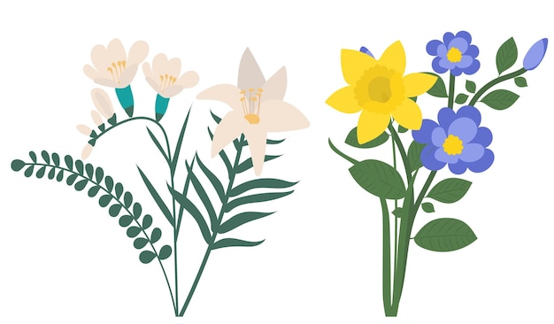 Boeket bloemen cartoon plat ontwerp vector