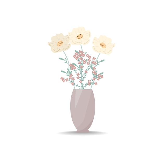 Boeket bloemen in een vaas Witte klaprozen Vector illustratie in vlakke stijl boho Blooming