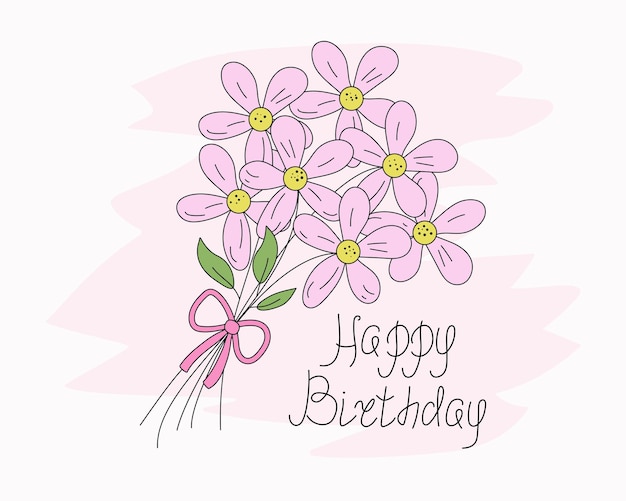 Vector boeket bloemen vakantie verjaardag felicitaties postkaart lettering kalligrafie doodle tekening