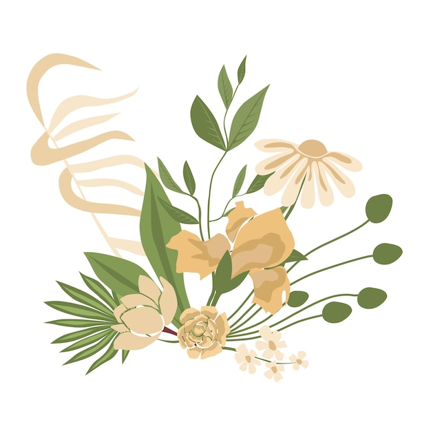 Boeket bloemen vector illustratie wit en crème bloemen groen Geïsoleerd op witte achtergrond Mode illustratie in trend