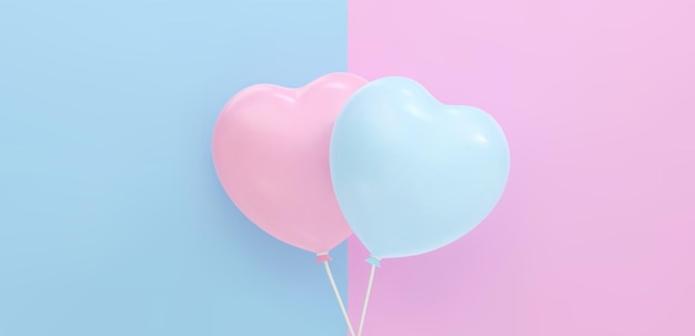 Boeket bos van realistische roze en blauwe ballonnen vliegen vectorillustratie voor kaart Baby shower gender reveal party uitnodiging ontwerp flyer poster decor banner web reclame