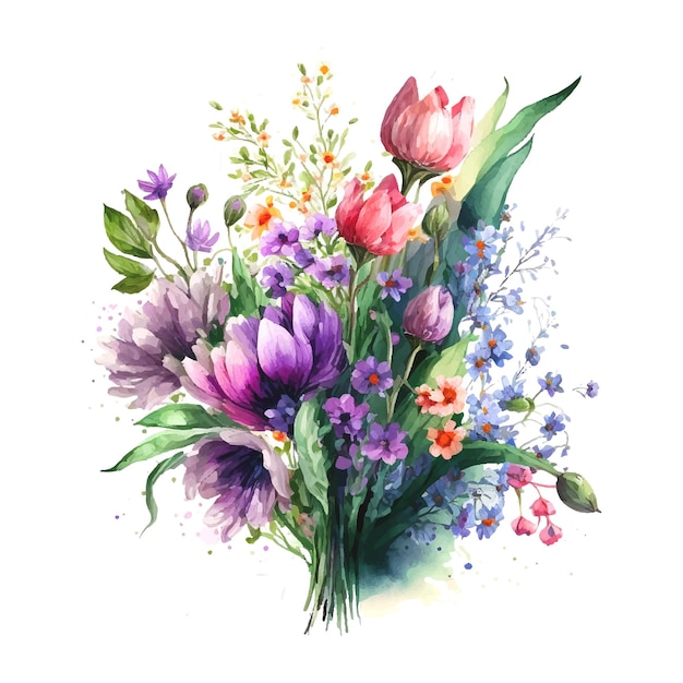 Vector boeket lentebloemen aquarel bloemen aquarel illustratie handmatige samenstelling lente zomer