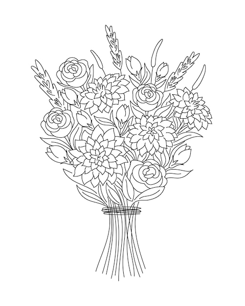 Vector boeket met tuin en wilde bloemen vectorkrabbelillustratie