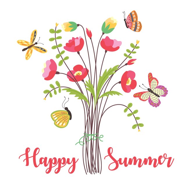 Boeket met vlinders en belettering happy summer