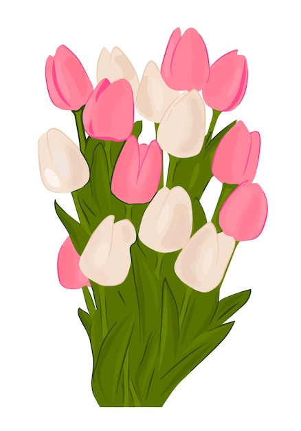 Boeket roze tulpen lente tedere bloemen vectorillustratie