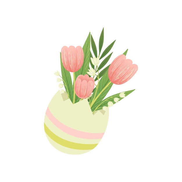 Boeket tulpen in vaas Hallo lente bloemdessin sjabloon vectorillustratie op witte achtergrond