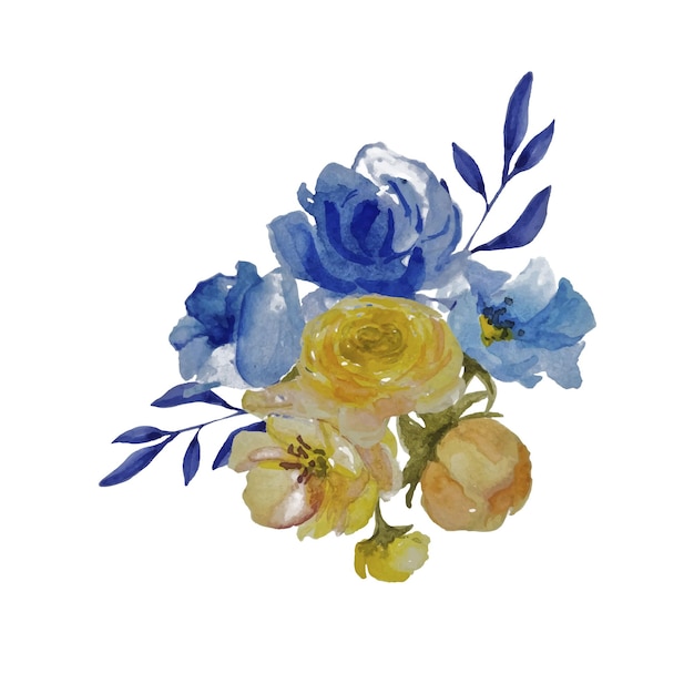 Boeket van blauwe en gele bloemen Vlag van Oekraïne Aquarel vectorillustratie