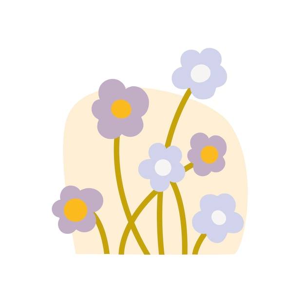 Boeket van veelkleurige schattige bloemen in doodle stijl, vectorillustratie.