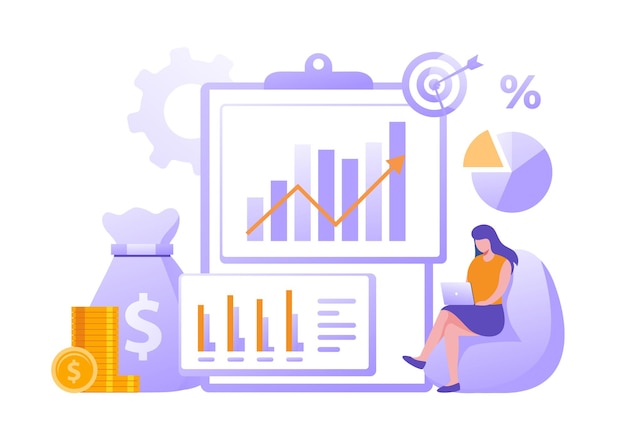 boekhouding of financiën concept businessplan en budgetanalist accountant economische vlakke afbeelding vectorbanner en achtergrond