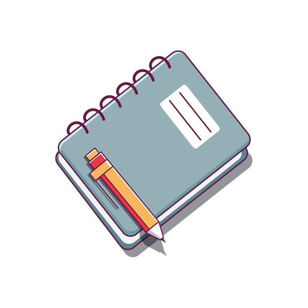 Vector boekillustraties en pennen, geïsoleerde boekpictogram