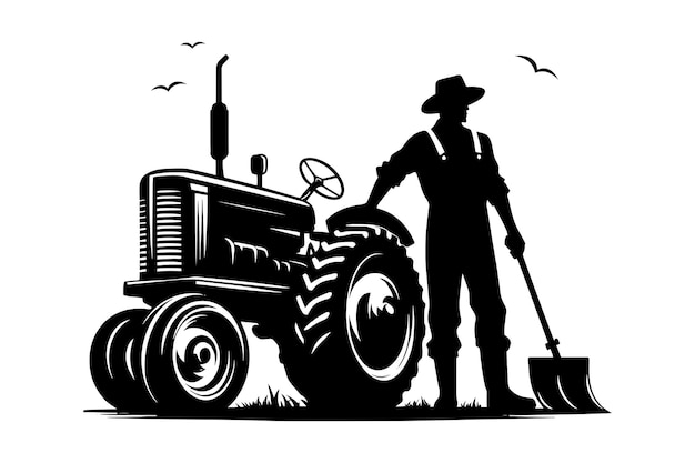 Boer met een silhouet van een tractor Vector illustratie