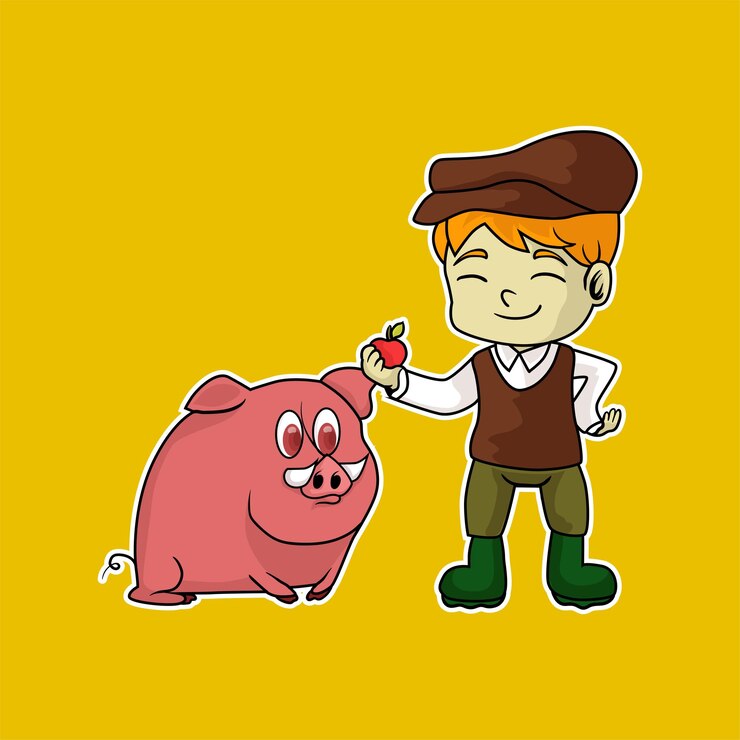 Vector boer samen met schattig roze varken