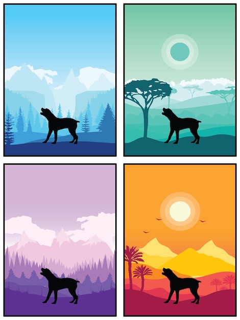 Boerboel Dog Breed Silhouette Sunset Forest Nature Background 4 Posters Stickers Cards