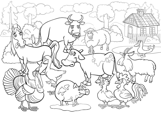 Boerderij dieren cartoon voor coloring boek